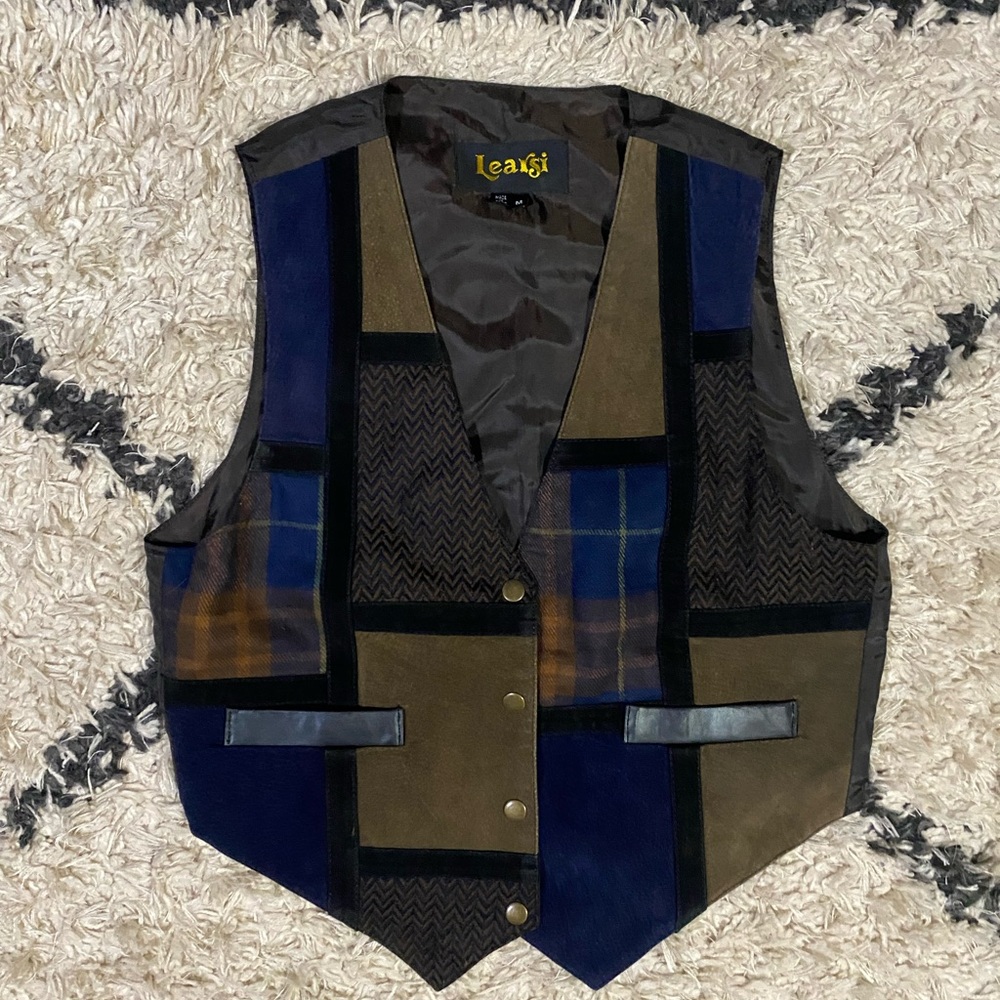 Men’s Learsi Vintage suede patchwork leather western cowboy vest size M - Picture 6 of 6